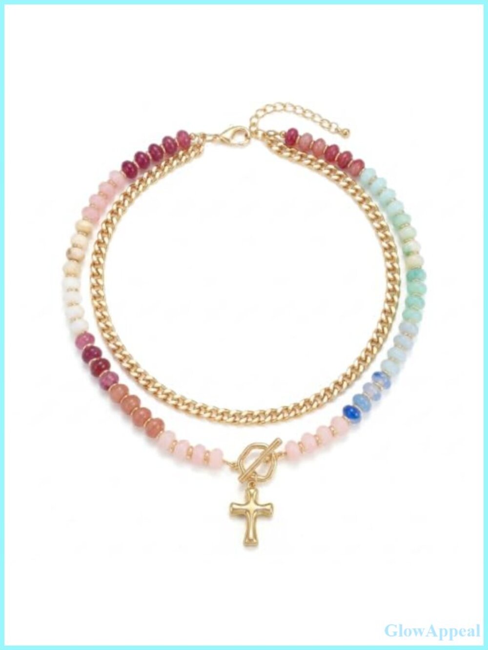 14K Gold Plated Layered Beaded Cross Pendant Necklace Women Tangle-Free